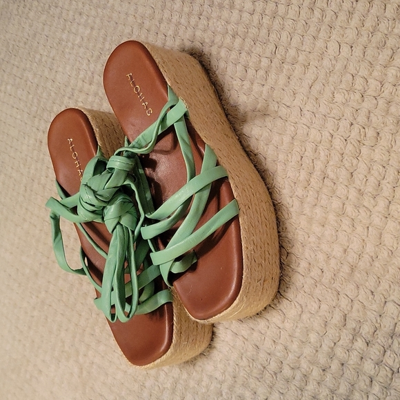 Alohas Leather Paw-Paw Platform Espadrille Sandals in green EU36 US5 - Picture 5 of 11